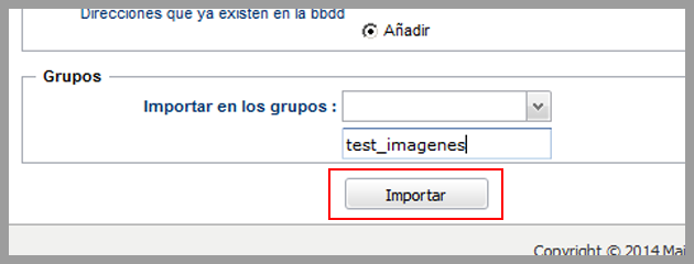 Selecciona el grupo al que importar Selecciona el grupo al que importar