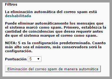 Mensaje de filtro antispam
