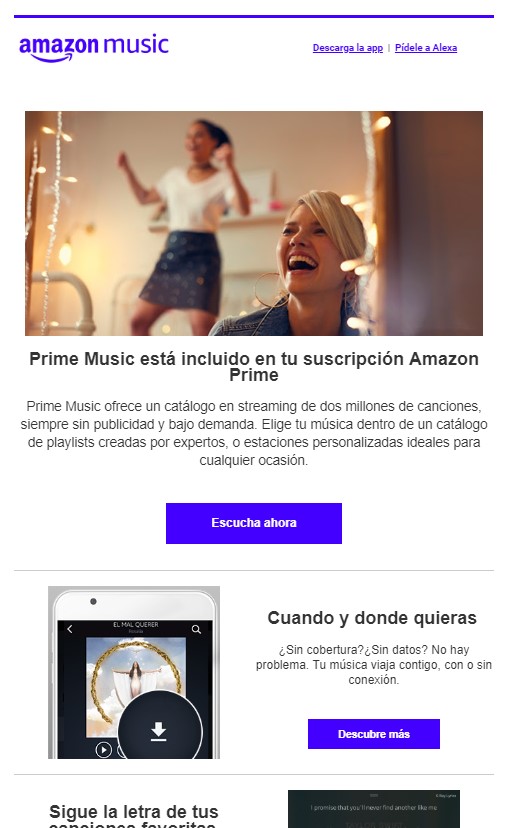 Ejemplo de newsletter 5: Amazon music