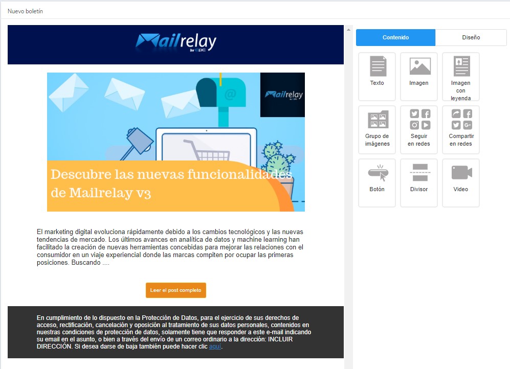 diseñar newsletter gratis en Mailrelay