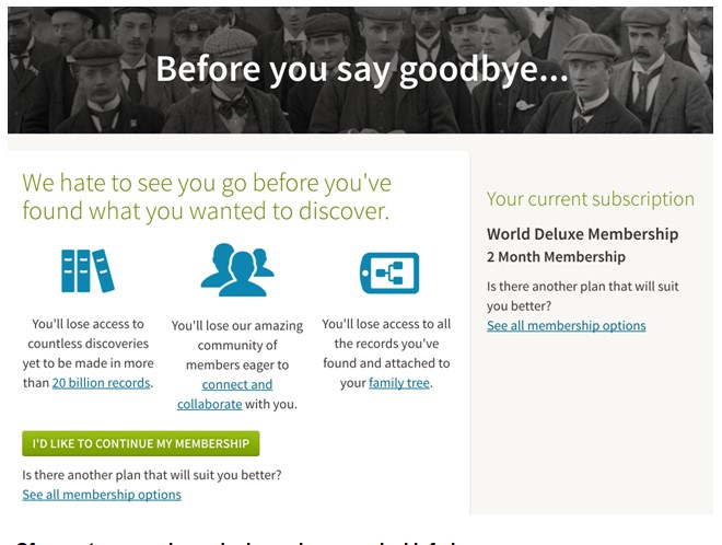 Ancestry account cancellation