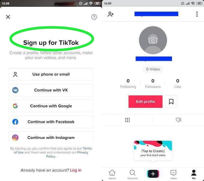 Crear una cuenta en TikTok
