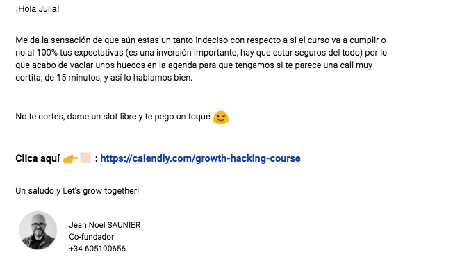 Ejemplo de secuencia de follow up - Growth Hacking Course