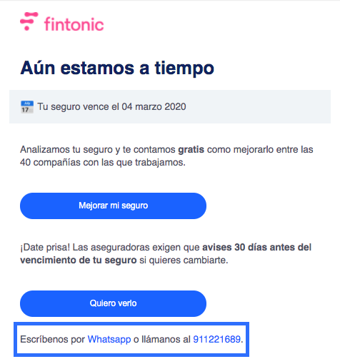 Ejemplo de email comercial de Fintonic