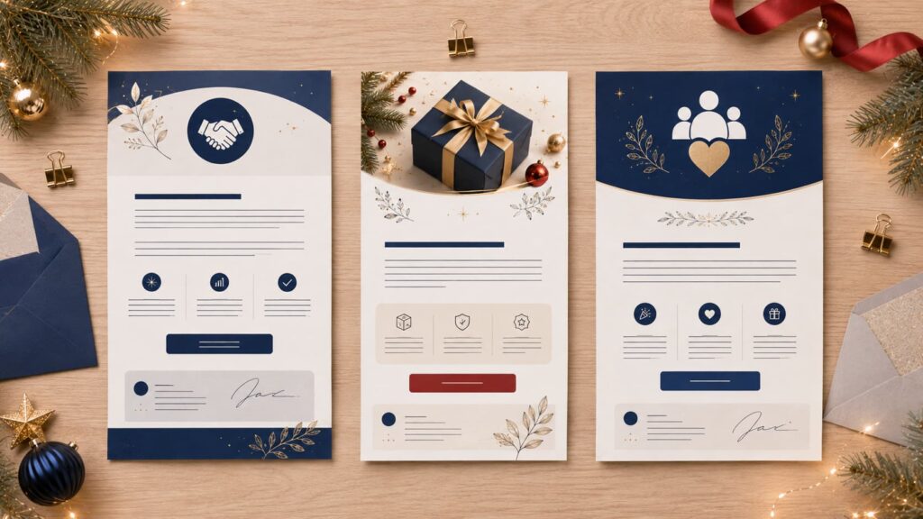3 ejemplos completos de newsletters de felicitación navideña