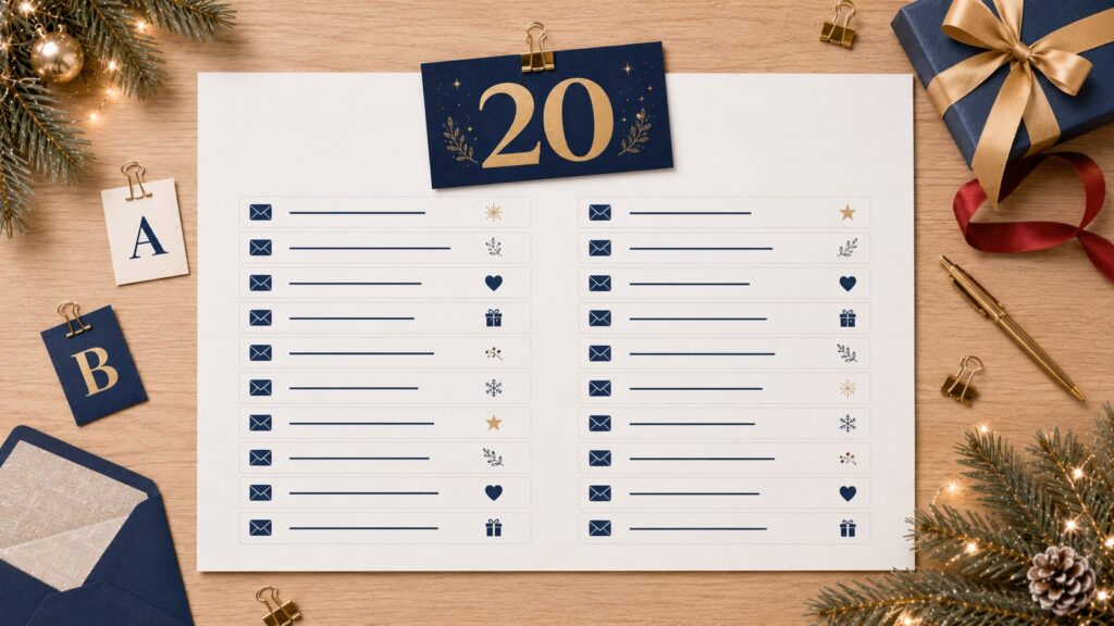 Veinte asuntos para felicitaciones navideñas de empresa organizados