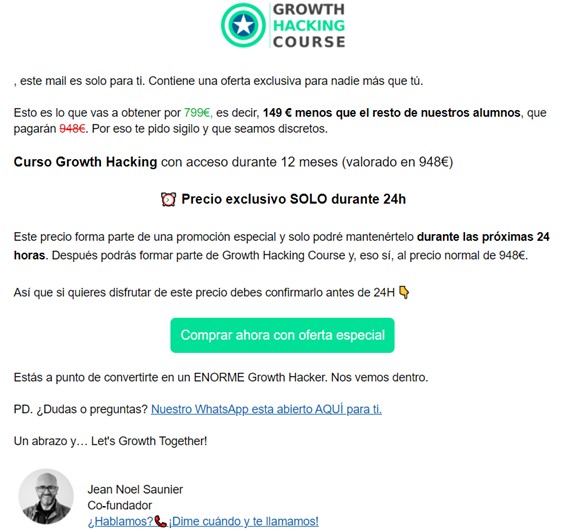 Ejemplo de email de ventas de GHC 