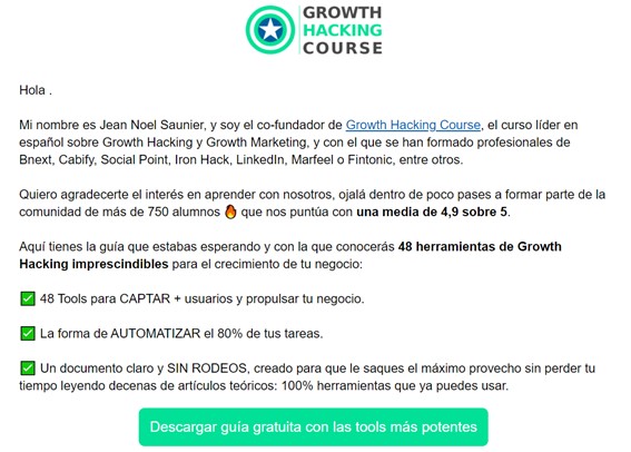 Ejemplo de mailing de follow up de GHC