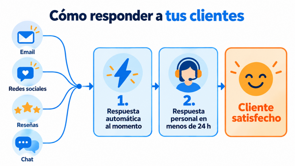 How to reply to your customers: messages by email, social media, reviews and chat that get an instant automatic reply and a personal reply in less than 24 hours