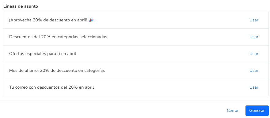 ejemplos de asuntos generados por IA