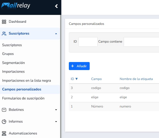 campos personalizados Mailrelay