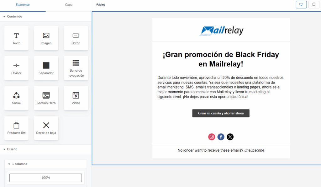 bloques de elementos de una newsletter