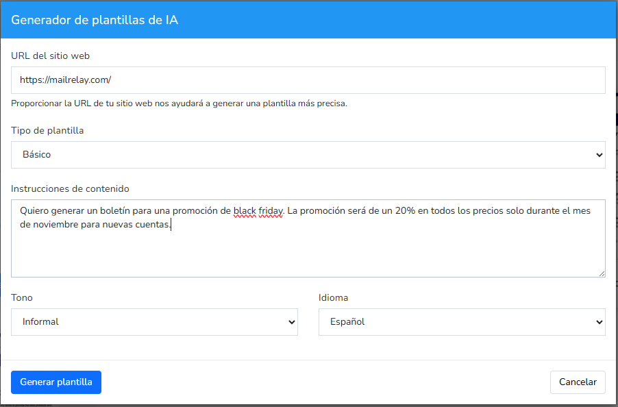 diseño de emails mediante IA datos basicos