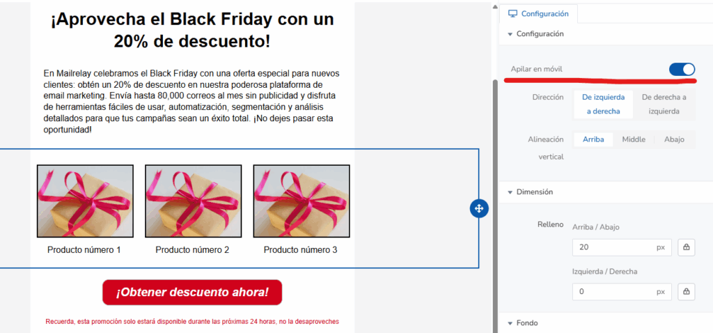 seleccion del tipo de columnas en dispositivos móviles