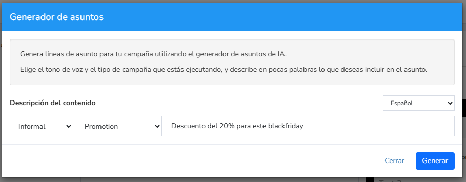 sugerencia de asunto utilizando ia