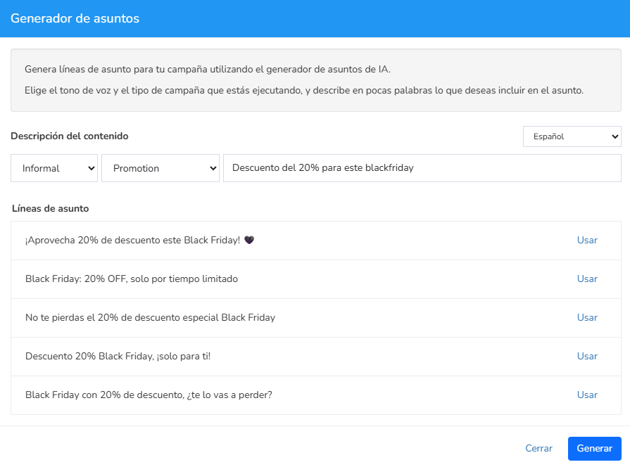 sugerencia de asuntos utilizando ia