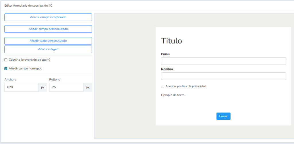 sencillo formulario de suscripción creado con Mailrelay