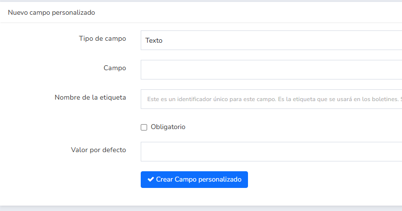 crear nuevo campo personalizado