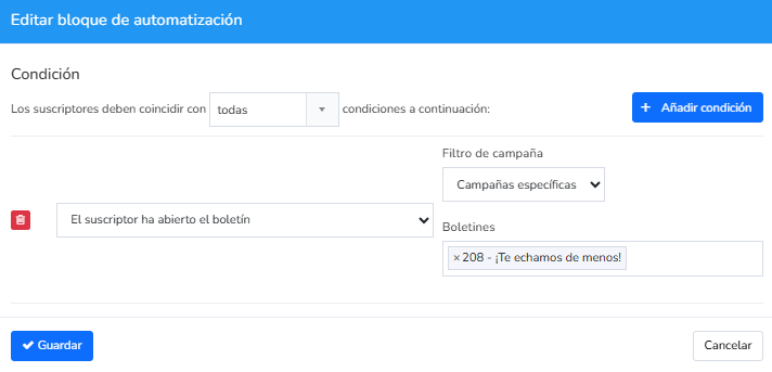 bloque condicional en automatizaciones de Mailrelay