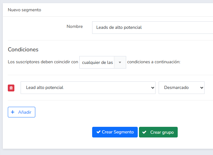 creación de un segmento en base a un campo personalizado