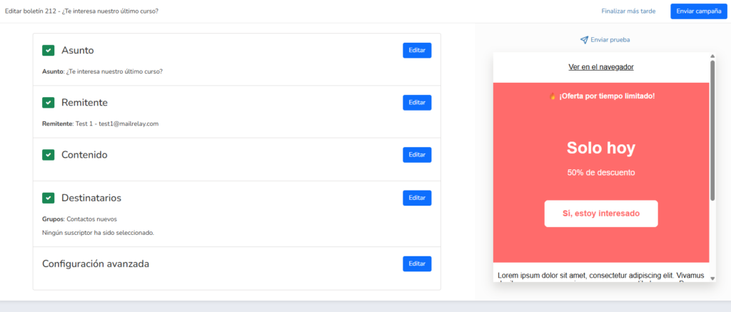 ejemplo de newsletter con Mailrelay