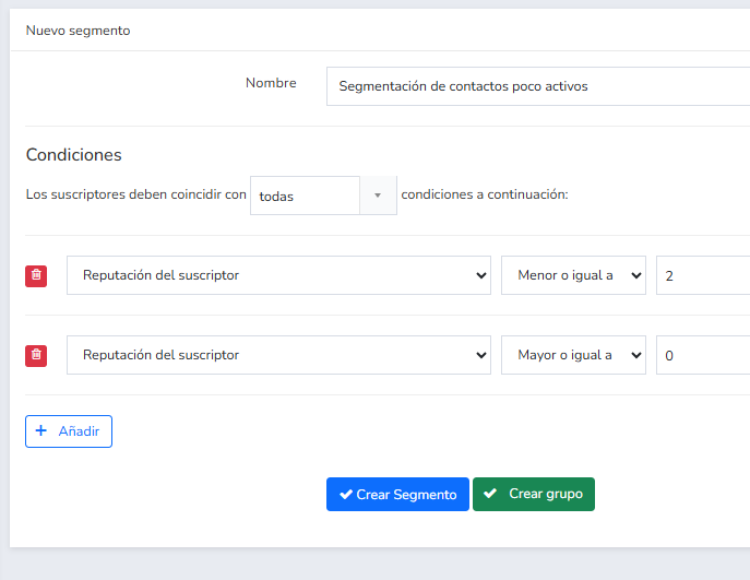 segmentación de contactos poco activos