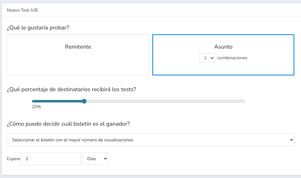ejemplo de test A/B con Mailrelay