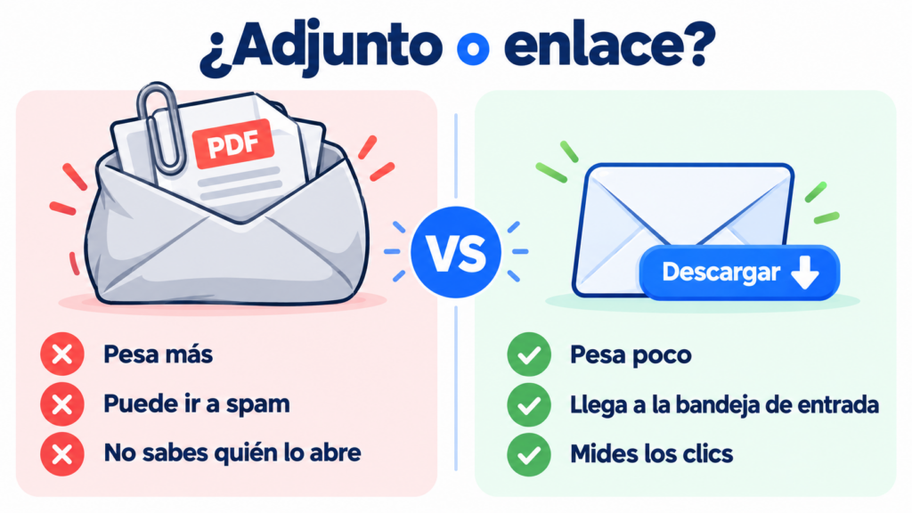 Adjunto frente a enlace en email marketing: el enlace pesa menos, llega mejor y permite medir los clics