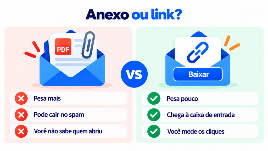 Anexo ou link no email marketing: o link pesa menos, chega melhor e permite medir os cliques