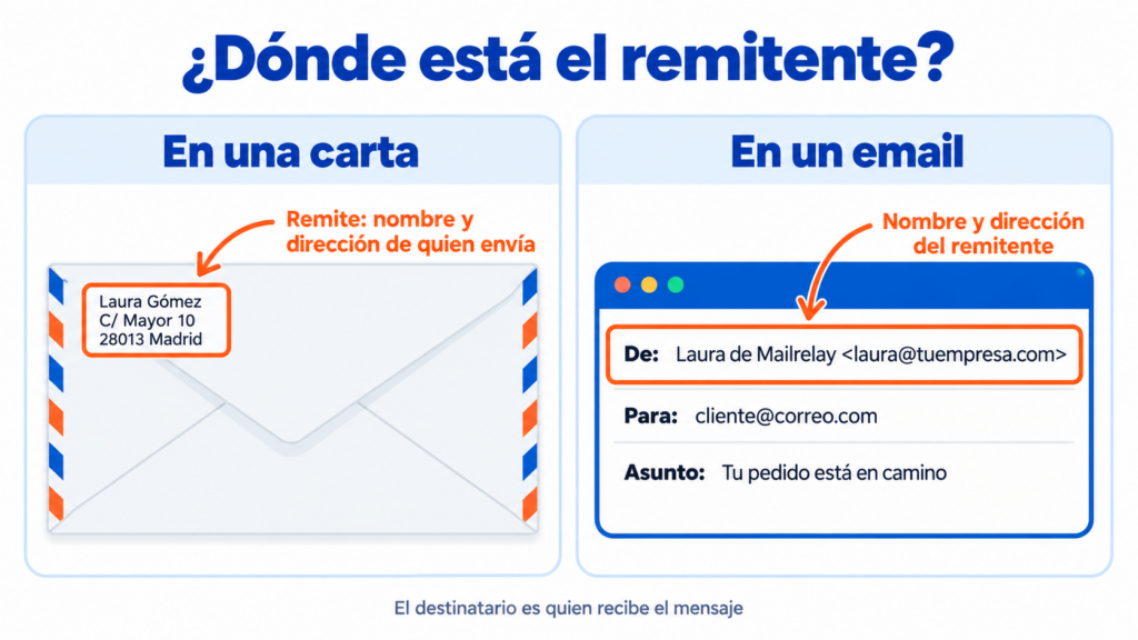 Dónde está el remitente: el remite de una carta y el campo De de un email