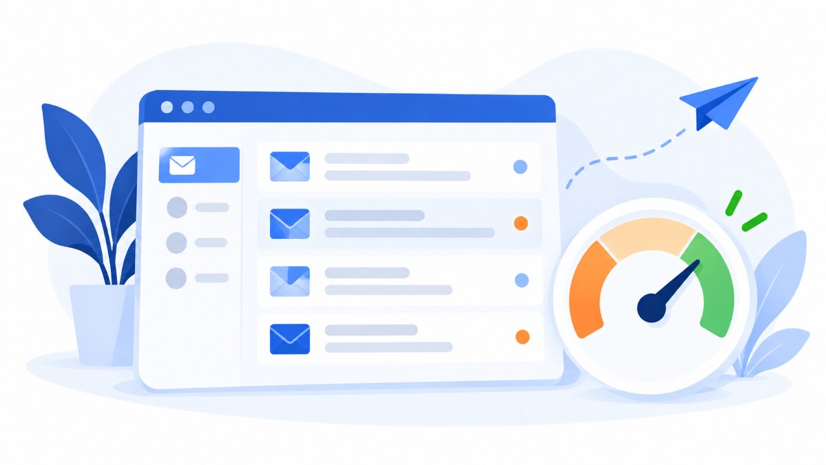 Bandeja de entrada con pocos mensajes junto a un medidor de frecuencia en la zona verde