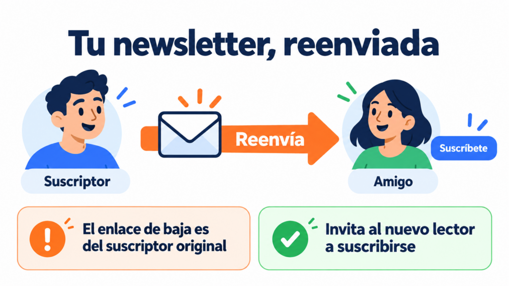 Newsletter reenviada: el enlace de baja es del suscriptor original; mejor invitar al nuevo lector a suscribirse