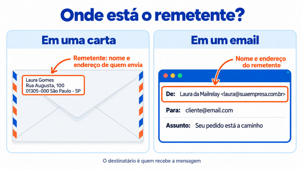 Onde está o remetente: o campo do remetente em uma carta e o campo De de um email