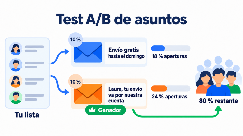 Subject line A/B test: two versions to part of the list and the winner to the rest