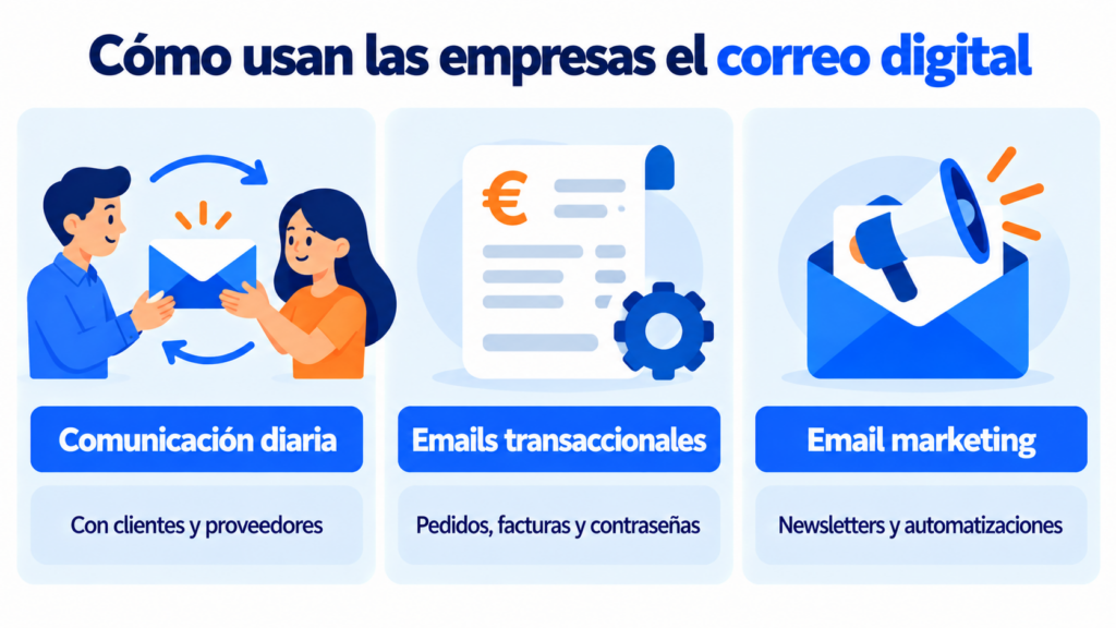 Los tres usos del correo digital en una empresa: comunicación diaria, emails transaccionales y email marketing