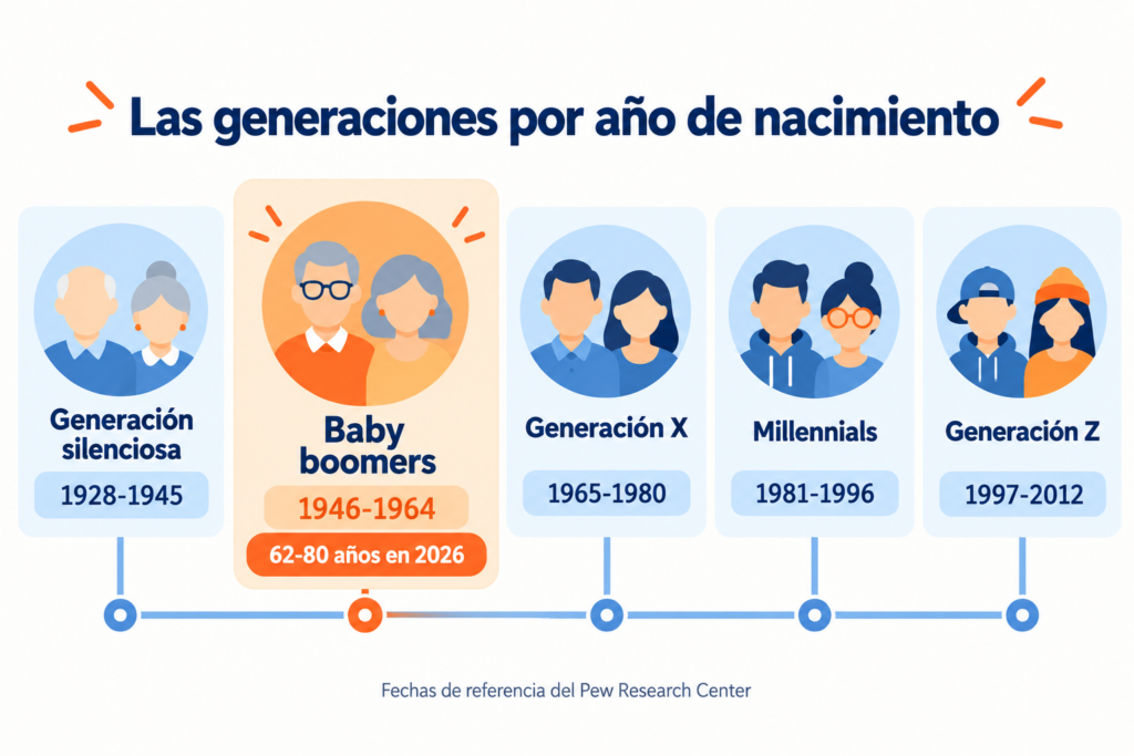 The generations by birth year: Silent Generation, baby boomers, Generation X, millennials and Generation Z