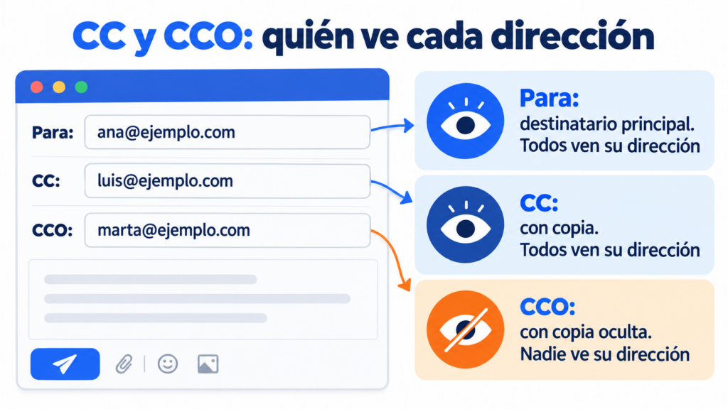 CC y CCO: quién ve cada dirección en los campos Para, CC y CCO de un correo