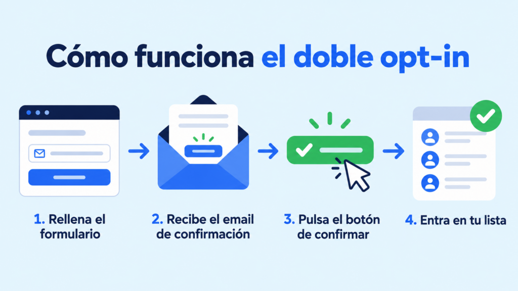 How double opt-in works in 4 steps: form, confirmation email, click and added to the list