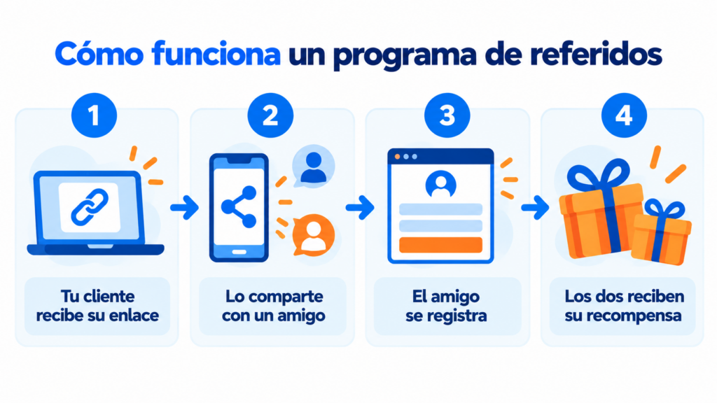 Cómo funciona un programa de referidos en 4 pasos