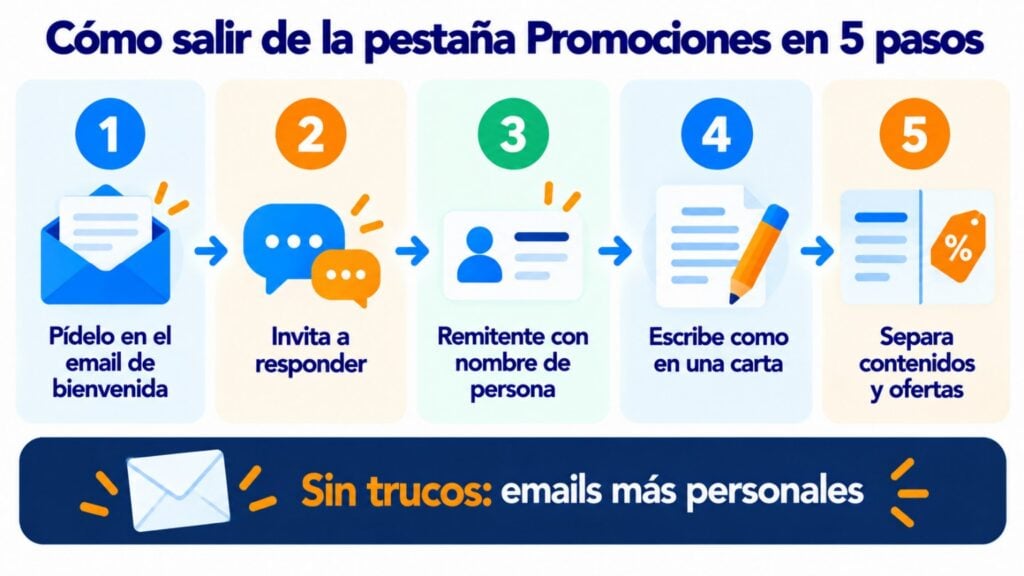 Como sair da aba Promoções do Gmail em 5 passos: email de boas-vindas, convidar a responder, remetente com nome, escrever como em uma carta e separar conteúdos e ofertas