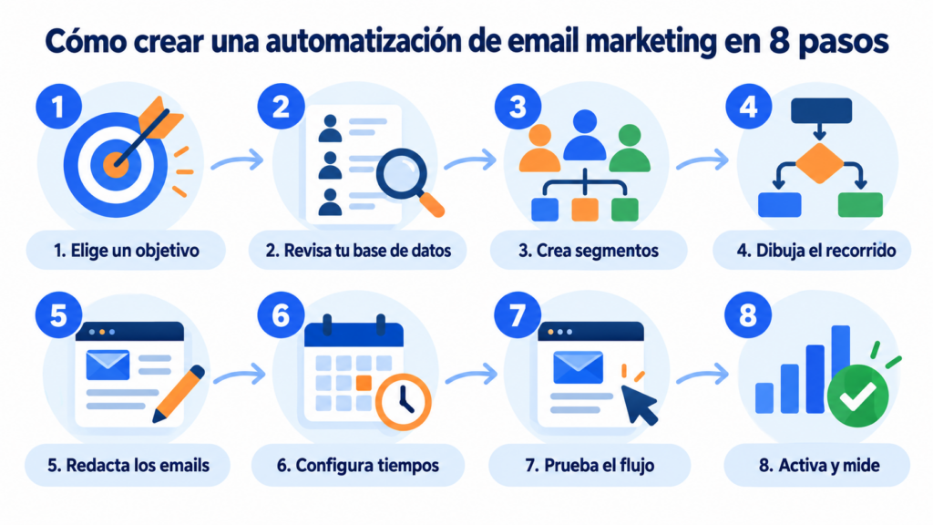 Como criar uma automação de email marketing em 8 etapas, do objetivo à medição