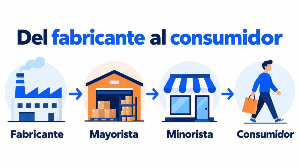 Del fabricante al consumidor: fabricante, mayorista, minorista y consumidor