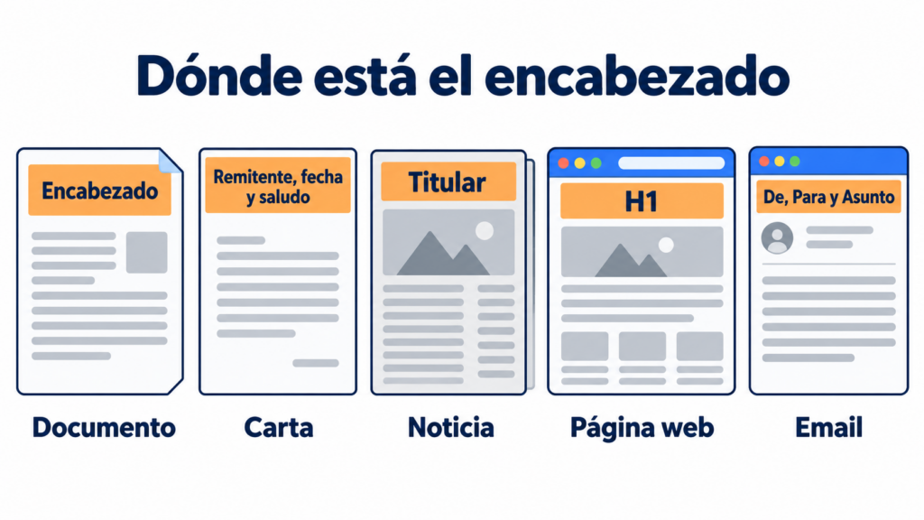 Where the header goes: in the top margin of a document, at the beginning of a letter, above a news story, in a web page's H1 and at the top of an email