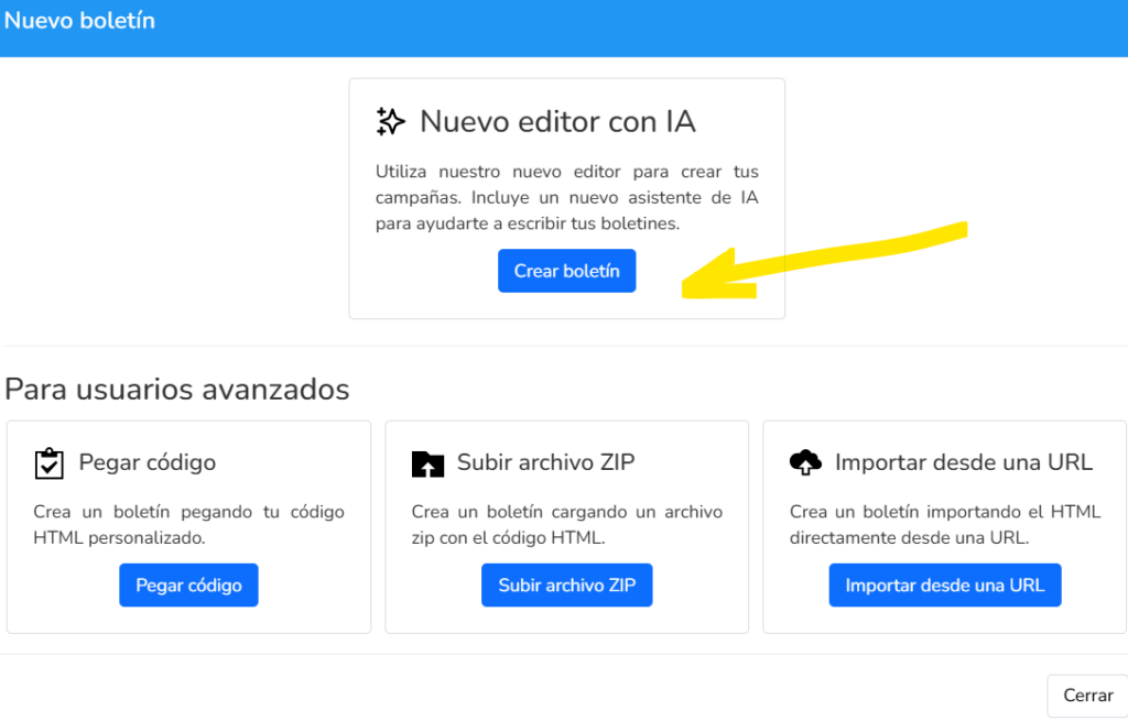 Crear un boletín con el nuevo editor con IA en Mailrelay