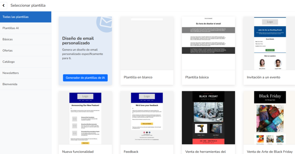 Plantillas prediseñadas del editor de newsletters de Mailrelay