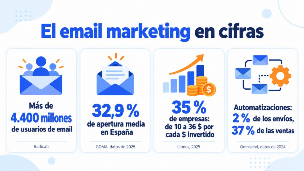 El email marketing en cifras: usuarios de email, tasa de apertura en España, rentabilidad y automatizaciones