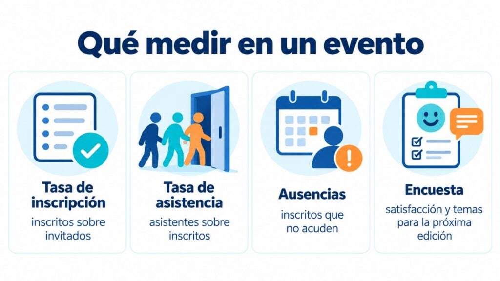 Métricas del email marketing de un evento: tasa de inscripción, tasa de asistencia, ausencias y encuesta de satisfacción
