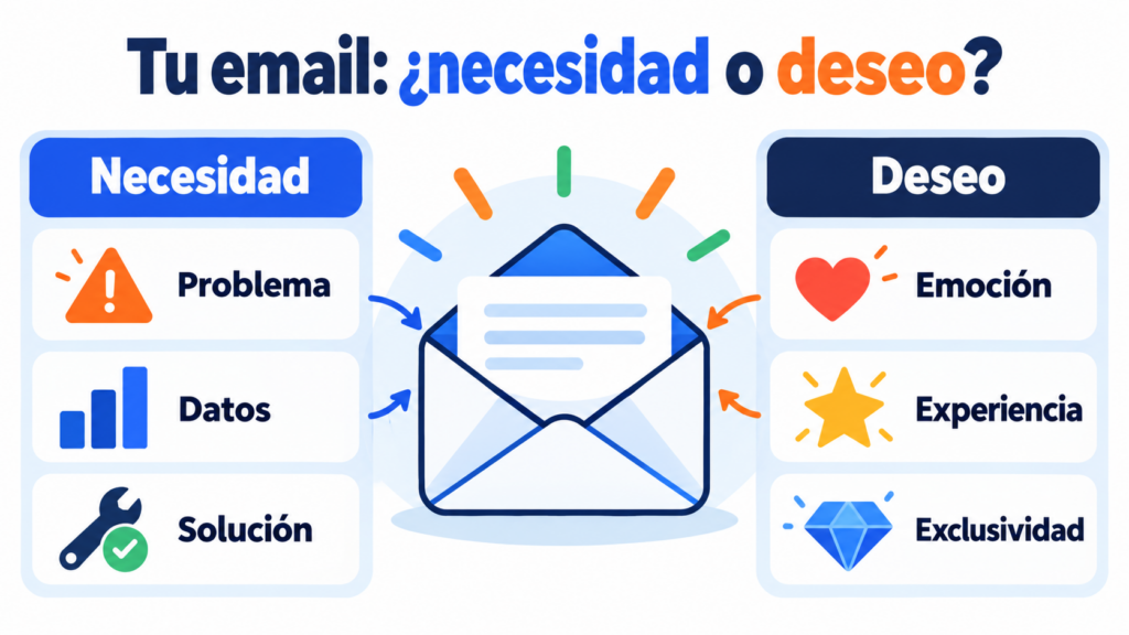 Tu email: ¿necesidad o deseo? Problema, datos y solución frente a emoción, experiencia y exclusividad