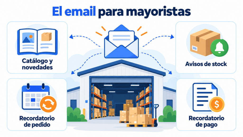 El email para mayoristas: catálogo y novedades, avisos de stock, recordatorio de pedido y recordatorio de pago
