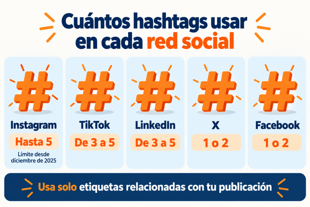 Cuántos hashtags usar en cada red social: Instagram, TikTok, LinkedIn, X y Facebook
